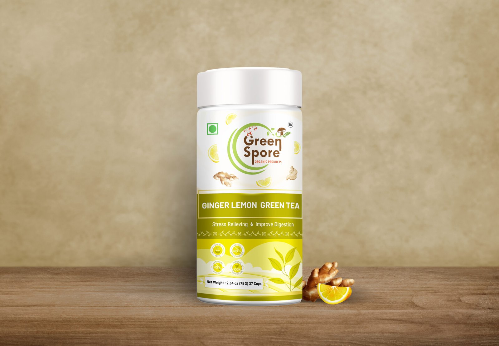 Set of glossy metal jar mockup on gray background. Template packaging food, cosmetics, chemistry different size big, medium, small. 3D rendering Ginger Lemon Green Tea - Image 1