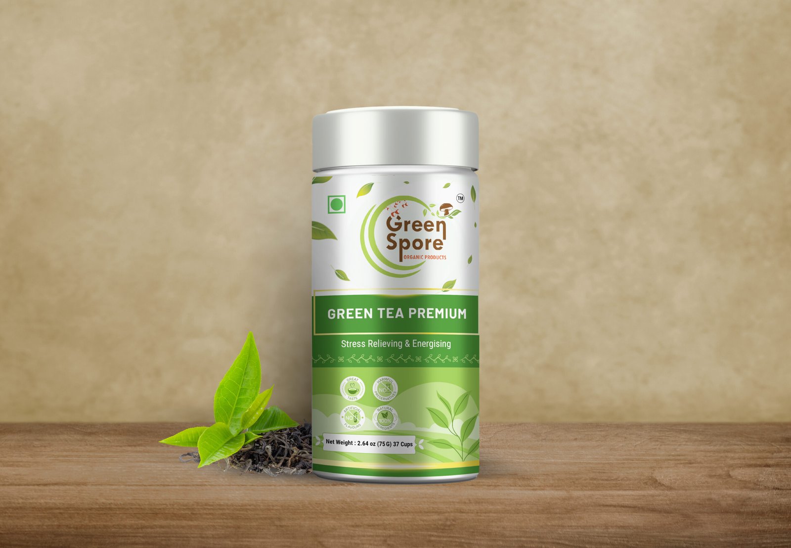 Set of glossy metal jar mockup on gray background. Template packaging food, cosmetics, chemistry different size big, medium, small. 3D rendering Green Tea Premium - Image 1