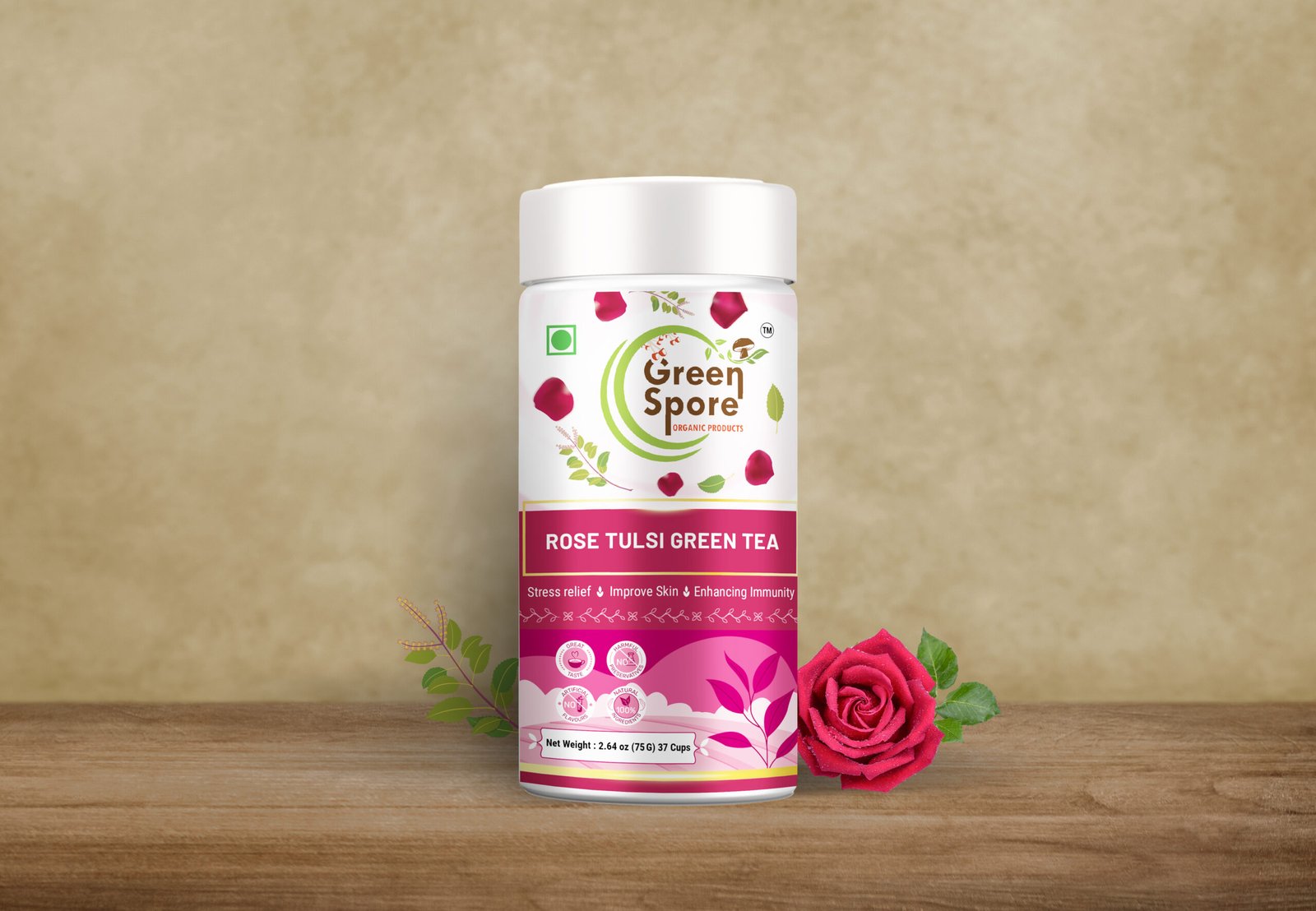 Set of glossy metal jar mockup on gray background. Template packaging food, cosmetics, chemistry different size big, medium, small. 3D rendering Rose Tulsi Green Tea - Image 1