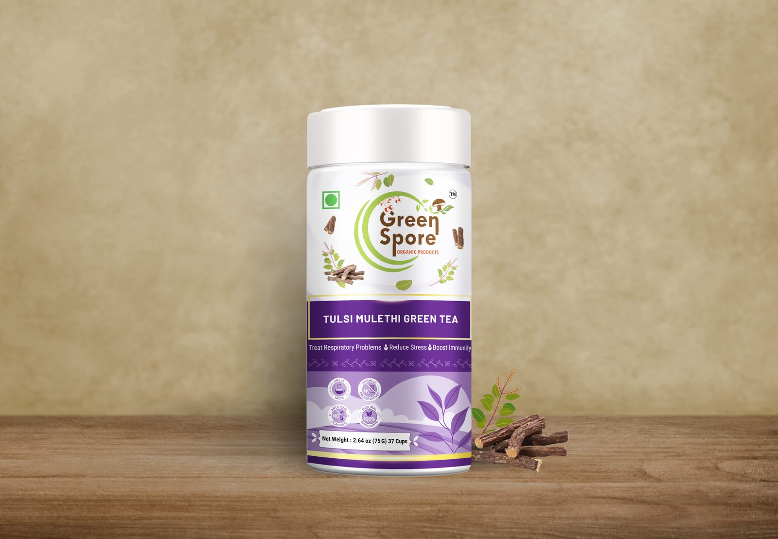 Set of glossy metal jar mockup on gray background. Template packaging food, cosmetics, chemistry different size big, medium, small. 3D rendering Tulsi Mulethi Green Tea - Image 1